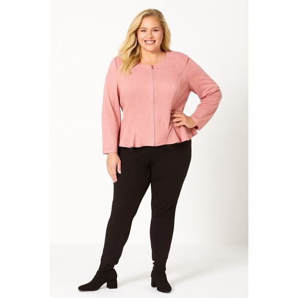 Lane Bryant Ultra Suede Peplum Jacket 24W Pink Zip Front - Picture 2 of 10